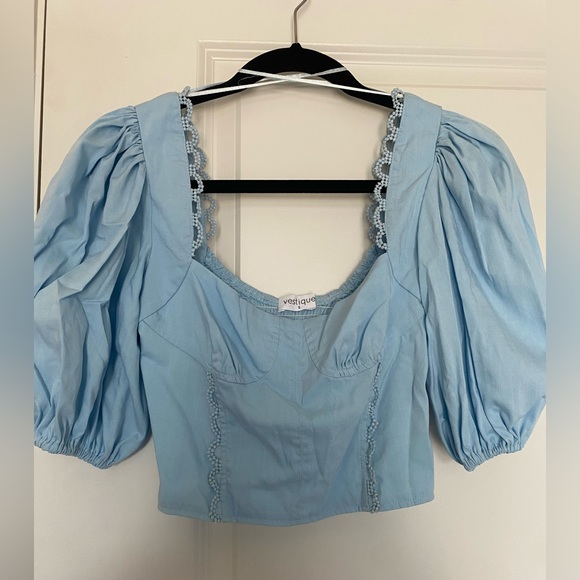 vestique Tops Vestique Blue Puff Sleeve Top Poshmark